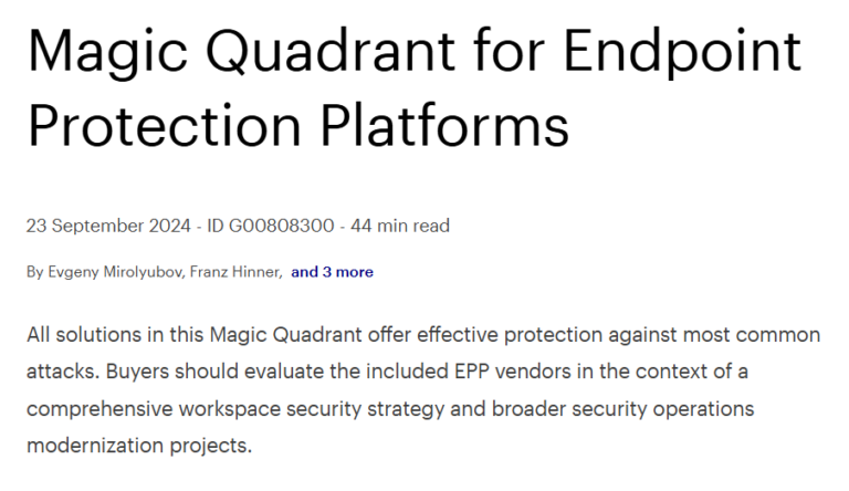 Gartner Report: 2024 Gartner® Magic Quadrant™ for Endpoint Protection ...